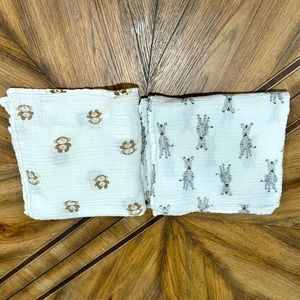 EUC Set of 2 Infant Animal Print Muslin Blankets—Monkeys and Zebras